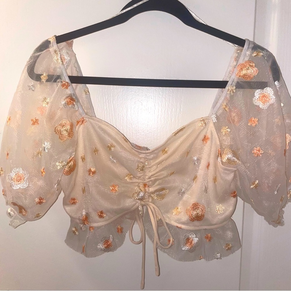 Embroidered Floral Crop Top